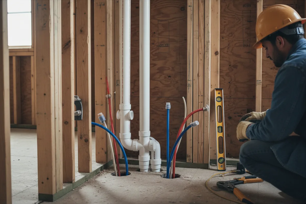 Drain and supply rough-in during Sump Pump Repair in Hopkinton